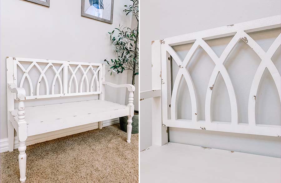 White Wooden Cross Back Bench