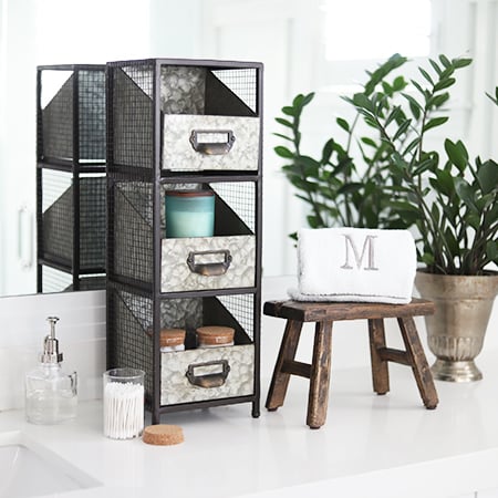 Galvanized Metal Triple Drawer Organizer