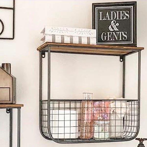 Wire Produce Wall Basket with Shelf, Set of 2