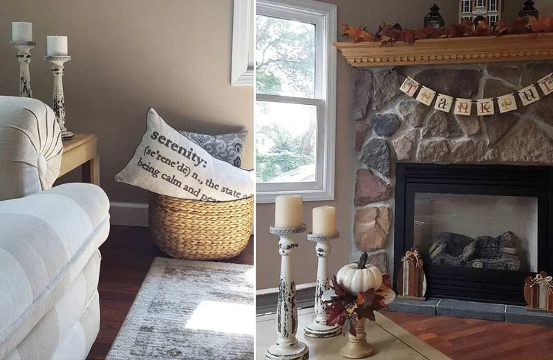 Distressed Wooden Candle Holders  Set of 2