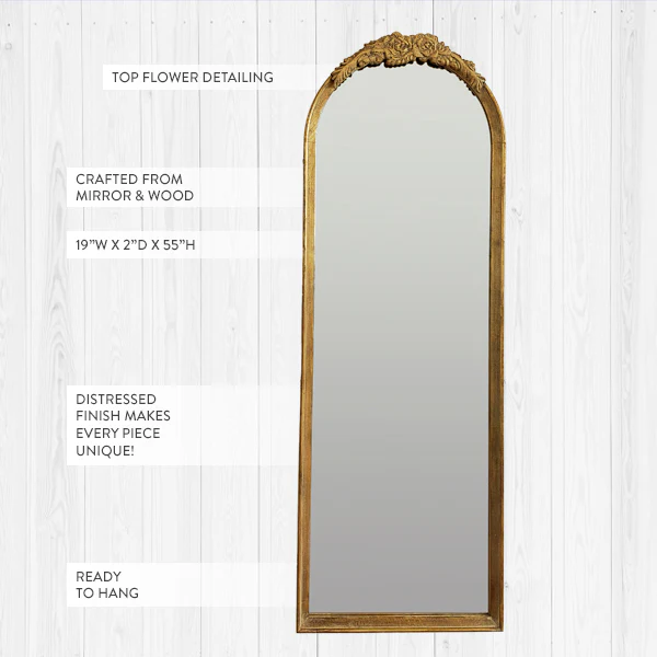 Arched Full Ornate Gleaming Antique Gold Mirror