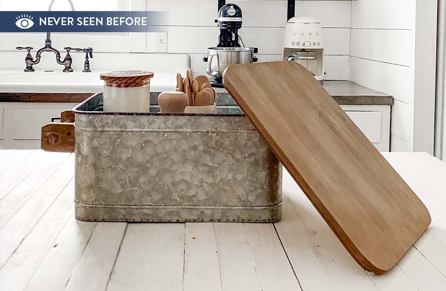 Galvanized Metal Storage Caddy with Wooden Lid