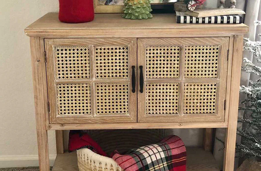 French Cane Wooden Storage Table