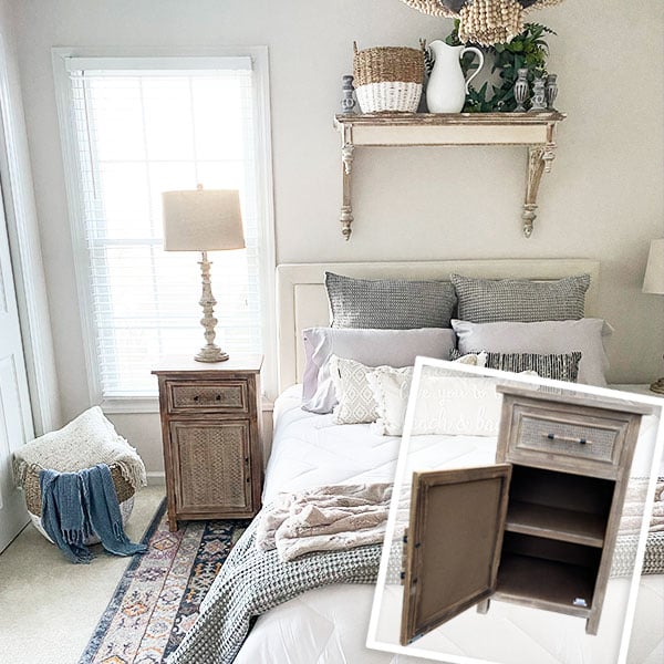 Wood and Rattan Accent Storage Table