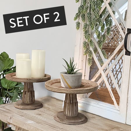 Carved Wooden Pedestal Risers, Set of 2
