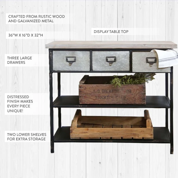 Galvanized Console Table with Drawers