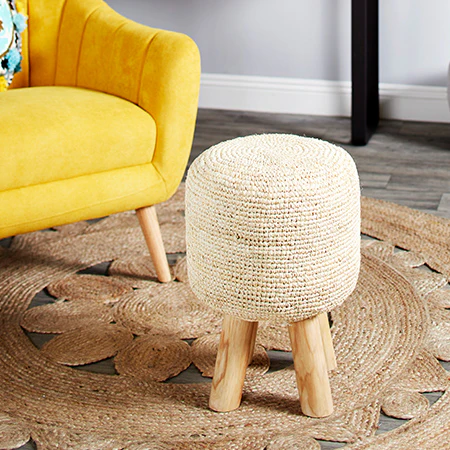 Woven Seagrass Teak Wood Stool