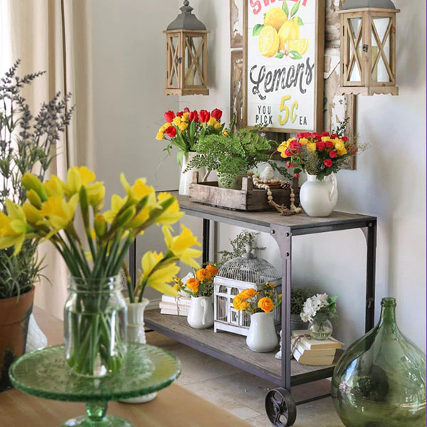 Farmhouse Industrial Rolling Cart Table