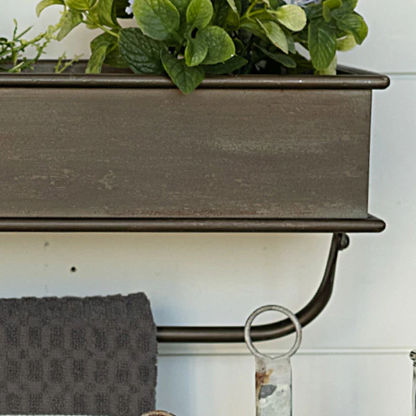 Rustic Metal Trough Shelf with Towel Bar