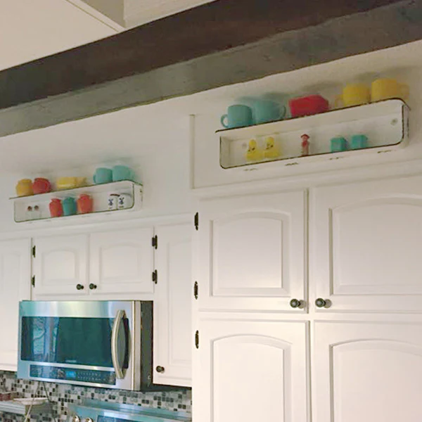 White Distressed Metal Wall Shelves, Set of 2