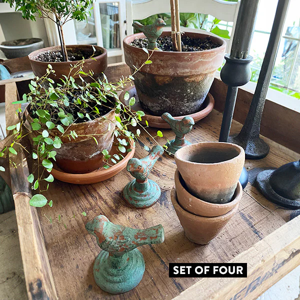 Chippy Metal Sitting Bird Figurines, Set of 4