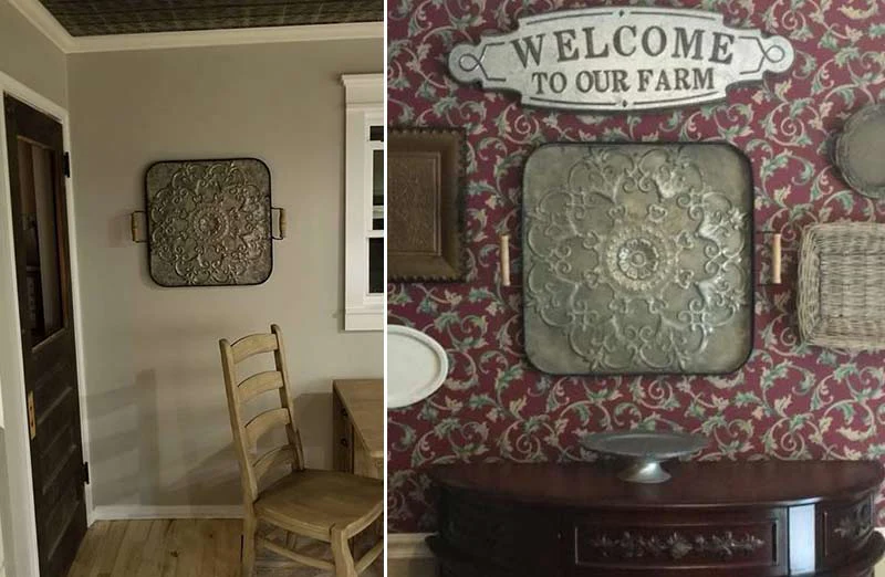 Square Embossed Metal Tray with Handles