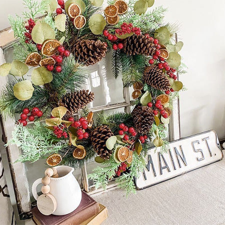 Premium Pine Wreath with Oranges and Berries