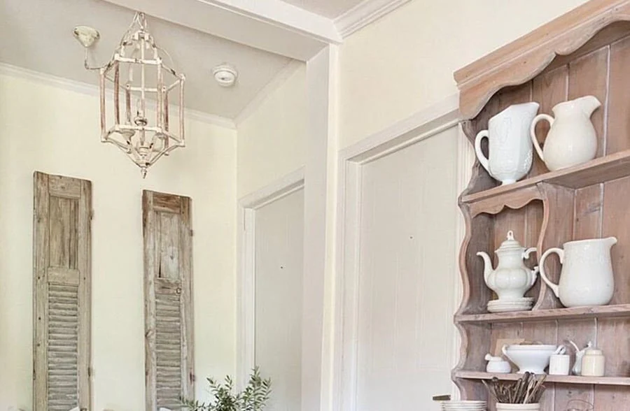 Chippy White Metal and Wood Chandelier