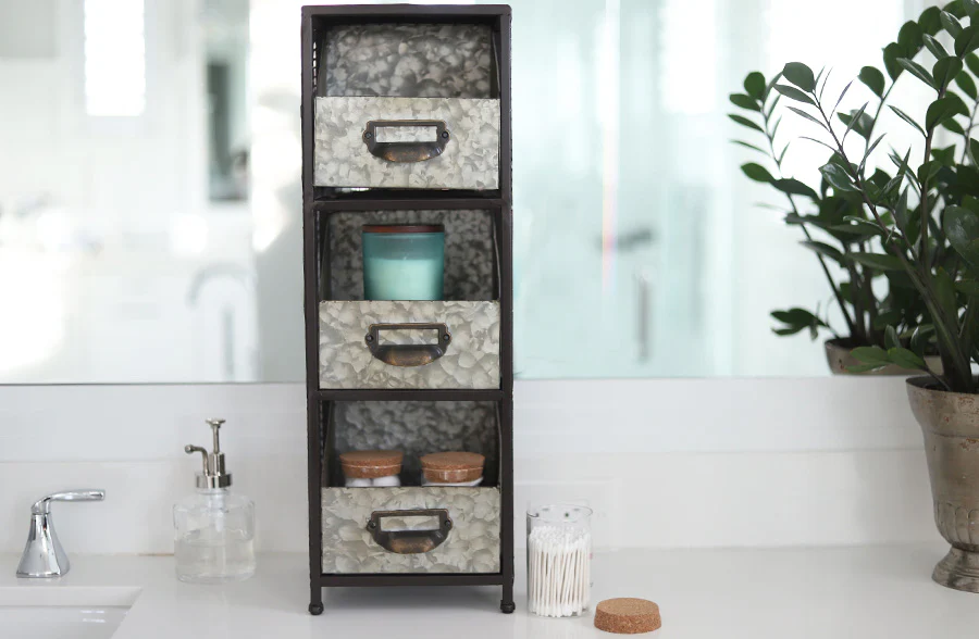 Galvanized Metal Triple Drawer Organizer