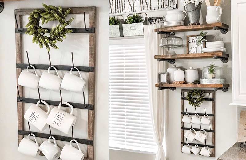 Wall Mounted Wood Framed Cup Rack