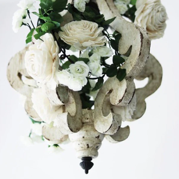 Distressed White Wood Chandelier