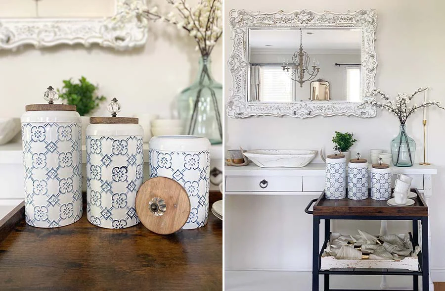 Delft Storage Canisters with Lids, Set of 3