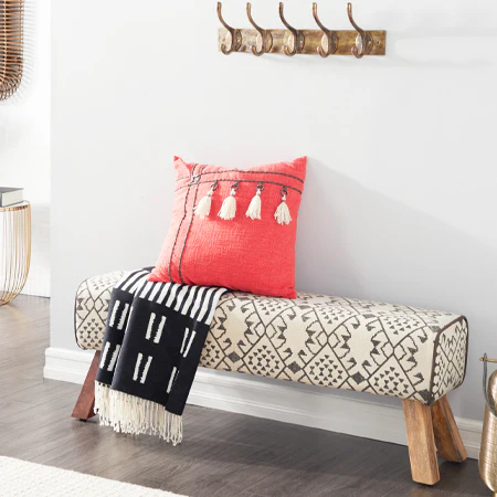 Boho Farmhouse Fabric Accent Bench