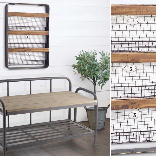 Wood and Metal Wire Wall Organizer