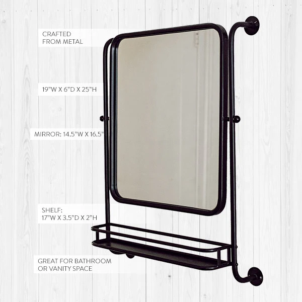 Industrial Swivel Mirror with Shelf