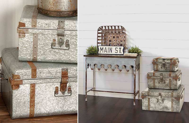 Metal Galvanized Trunks Set of 3