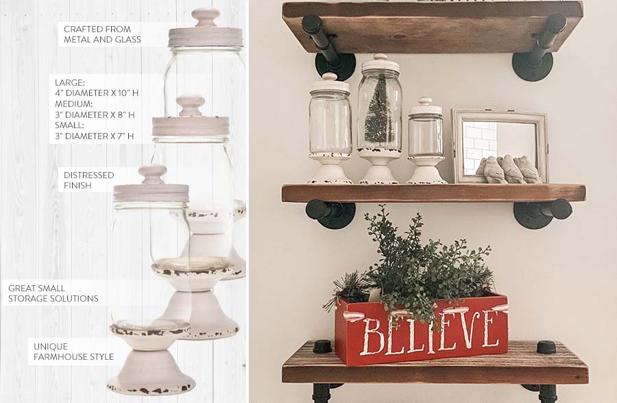 Distressed Glass Apothecary Canisters, Set of 3