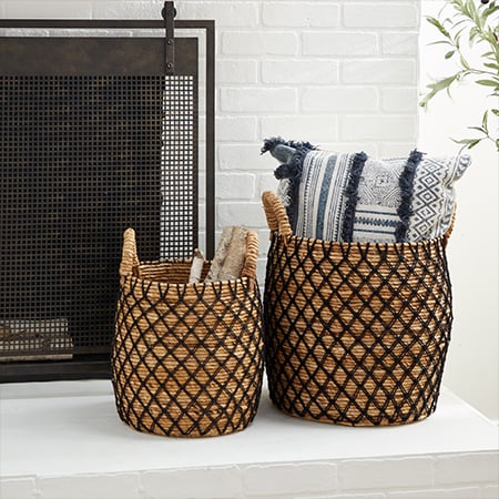 Banana Leaf  Wicker Basket, Set of 2