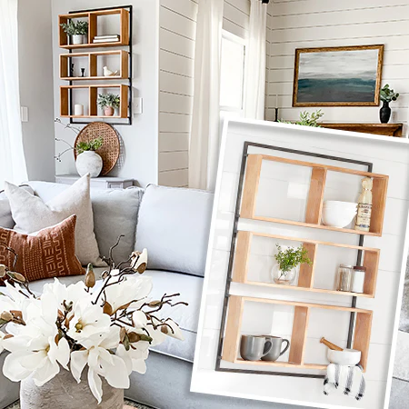 Utilitarian Wooden Framed Open Shelving Unit