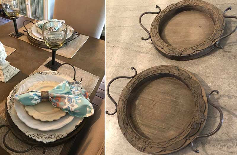 Carved Wooden Round Serving Tray  Set Of 2