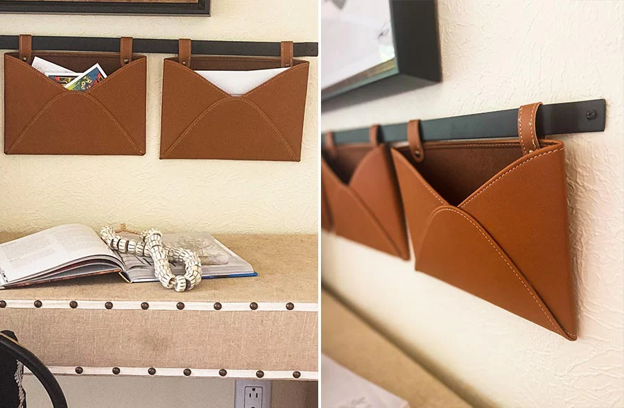 Three Pocket Leather Wall Organizer