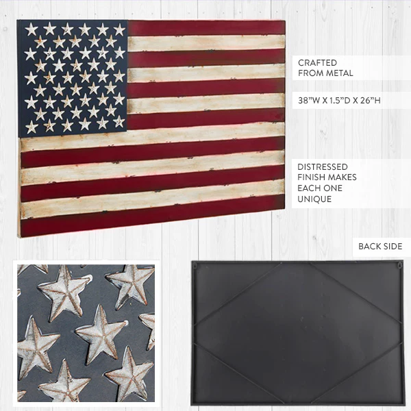 Distressed Metal American Flag Wall Decor