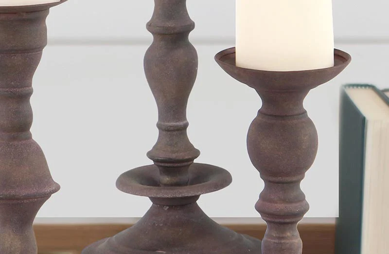 *HUGE* Carved Metal Candle Holders  Set of 3
