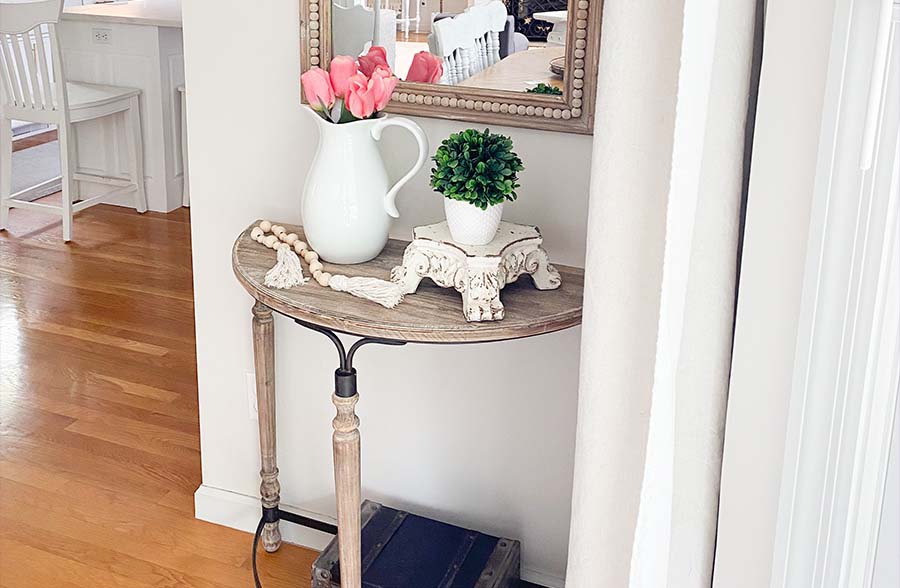 Wooden Half Moon Table with Metal Accents