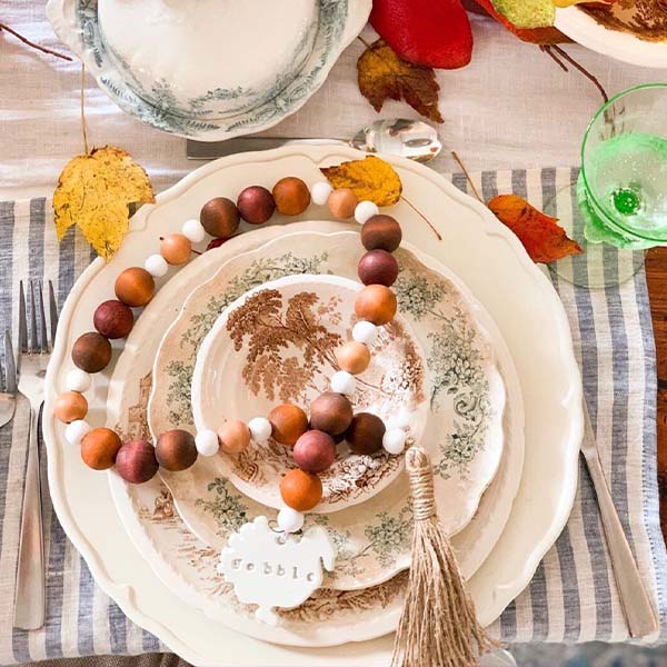 Thanksgiving Wooden Bead Garland, Set of Four