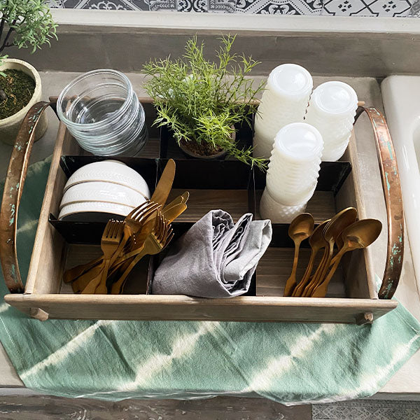 Rusted Patina Southwestern Wood Tray with Handles
