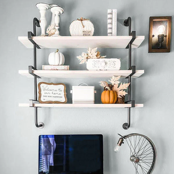 3-Tier Industrial Wood Wall Shelf