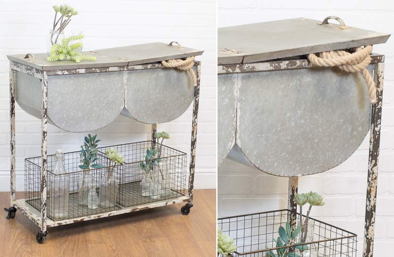 Distressed Wash Tub Accent Table