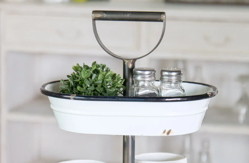 Enamel Two Tier Tray With Handle