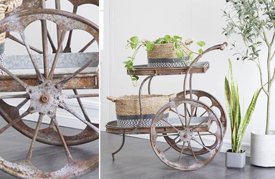Distressed Metal Two-Tiered Planter Cart