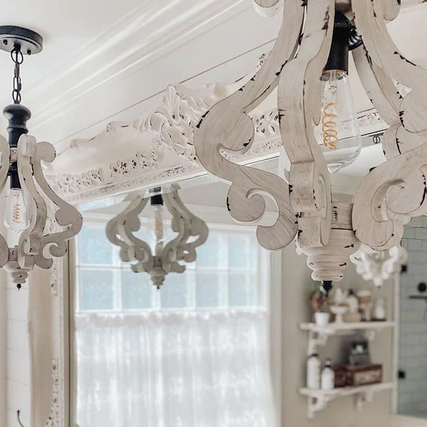 Distressed White Wood Chandelier