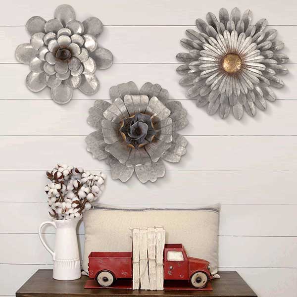 Galvanized Wall Flowers  Set of 3