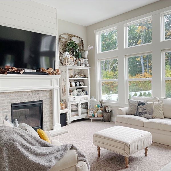 Farmhouse Stripe Fabric Ottoman