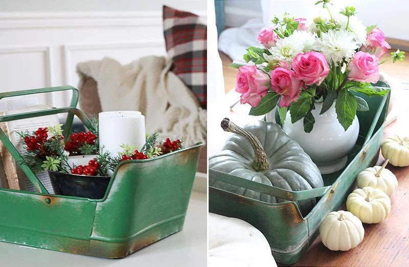 *Large* Green Garden Metal Basket