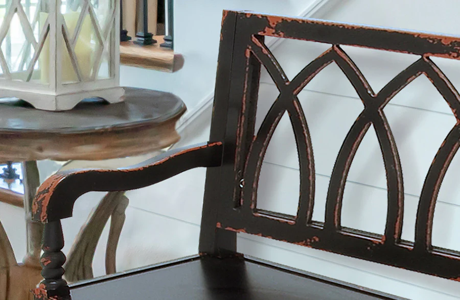 Black Distressed Wooden Bench