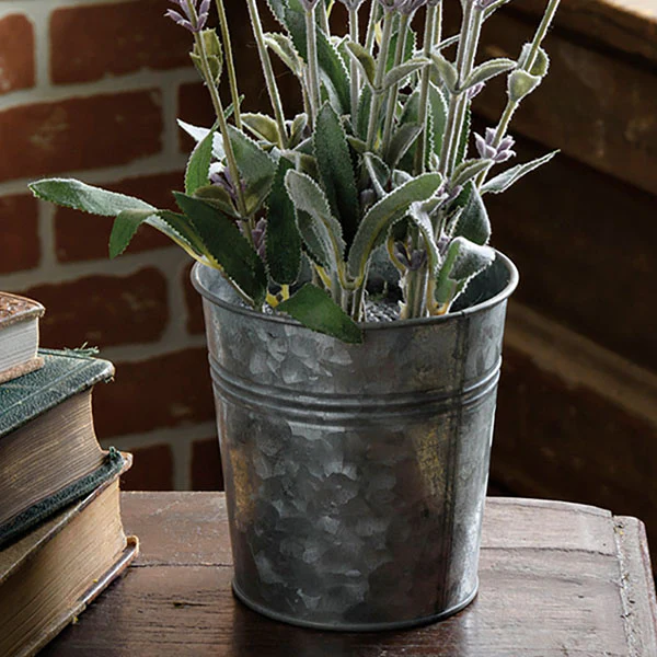 Realistic Tall Lavender Bunch with Galvanized Planter