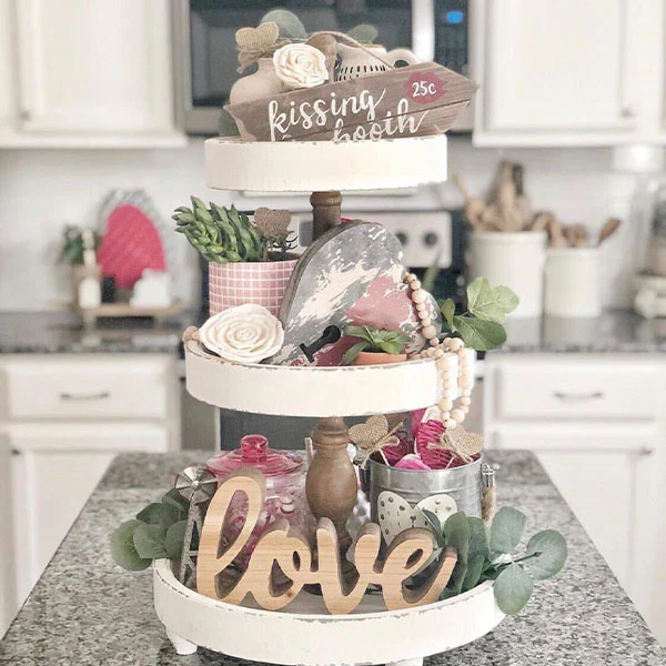 Distressed White Wood Tiered Tray