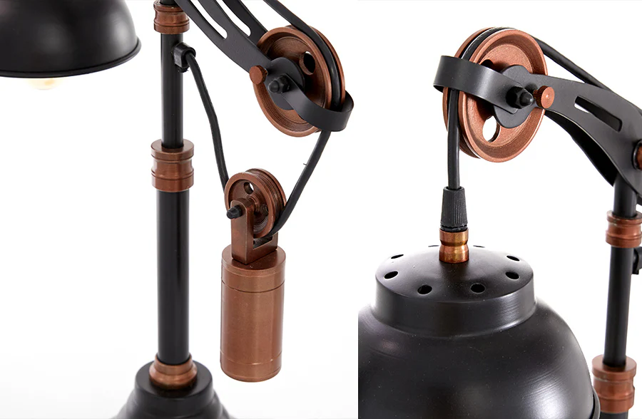 Black and Copper Adjustable Pulley Table Lamp