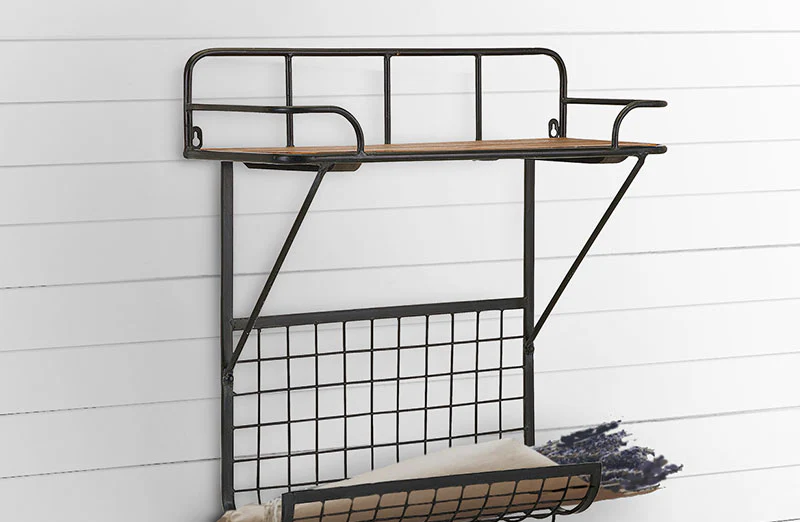 Industrial Wood & Metal Wall Organizer