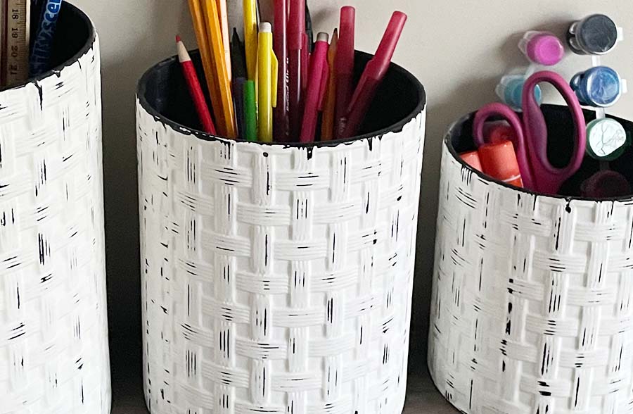 Woven Texture Distressed Canisters with Lids, Set of 3